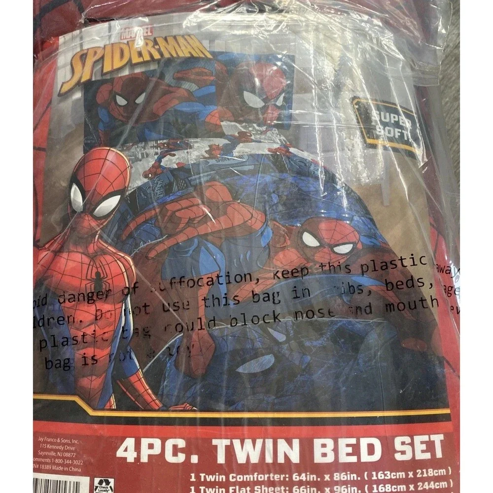 Spiderman Twin Bedding Set Comforter Flat Fitted Sheets Pillowcase 4 Piece New